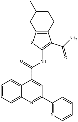 N-(3-carbamoyl-6-methyl-4,5,6,7-tetrahydro-1-benzothiophen-2-yl)-2-pyridin-2-ylquinoline-4-carboxamide Struktur