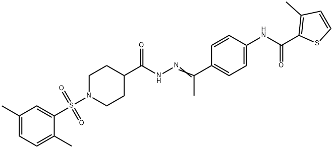 1-(2,5-dimethylphenyl)sulfonyl-N-[(Z)-1-[4-[(3-methylthiophene-2-carbonyl)amino]phenyl]ethylideneamino]piperidine-4-carboxamide Struktur