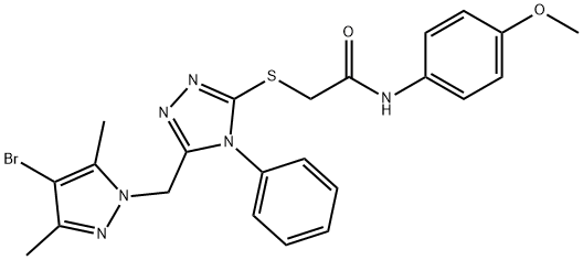 2-[[5-[(4-bromo-3,5-dimethylpyrazol-1-yl)methyl]-4-phenyl-1,2,4-triazol-3-yl]sulfanyl]-N-(4-methoxyphenyl)acetamide Struktur