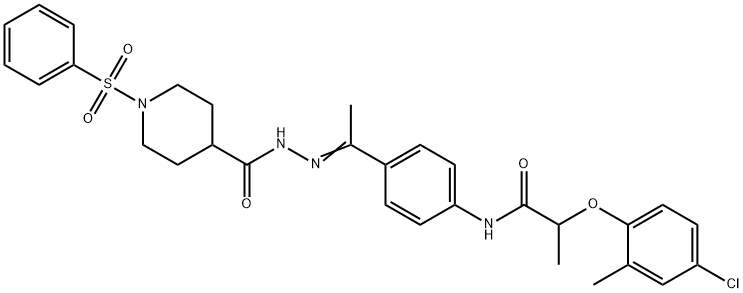 1-(benzenesulfonyl)-N-[(E)-1-[4-[2-(4-chloro-2-methylphenoxy)propanoylamino]phenyl]ethylideneamino]piperidine-4-carboxamide Struktur