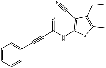 N-(3-cyano-4-ethyl-5-methylthiophen-2-yl)-3-phenylprop-2-ynamide Struktur