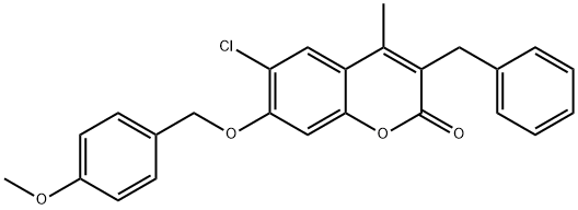 3-benzyl-6-chloro-7-[(4-methoxyphenyl)methoxy]-4-methylchromen-2-one Struktur