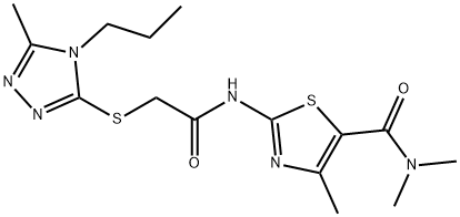 N,N,4-trimethyl-2-[[2-[(5-methyl-4-propyl-1,2,4-triazol-3-yl)sulfanyl]acetyl]amino]-1,3-thiazole-5-carboxamide Struktur