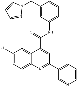 6-chloro-N-[3-(pyrazol-1-ylmethyl)phenyl]-2-pyridin-3-ylquinoline-4-carboxamide Struktur