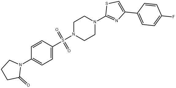 1-[4-[4-[4-(4-fluorophenyl)-1,3-thiazol-2-yl]piperazin-1-yl]sulfonylphenyl]pyrrolidin-2-one Struktur