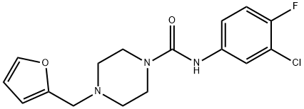 N-(3-chloro-4-fluorophenyl)-4-(furan-2-ylmethyl)piperazine-1-carboxamide Struktur