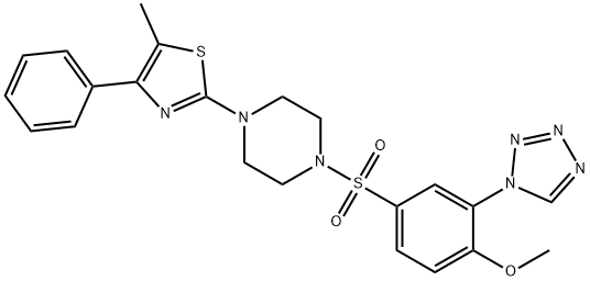 2-[4-[4-methoxy-3-(tetrazol-1-yl)phenyl]sulfonylpiperazin-1-yl]-5-methyl-4-phenyl-1,3-thiazole Struktur