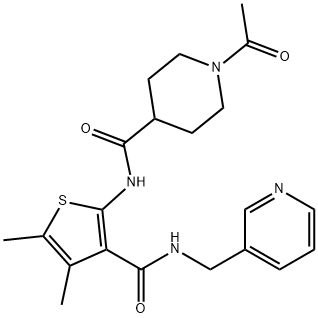 1-acetyl-N-[4,5-dimethyl-3-(pyridin-3-ylmethylcarbamoyl)thiophen-2-yl]piperidine-4-carboxamide Struktur