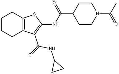 1-acetyl-N-[3-(cyclopropylcarbamoyl)-4,5,6,7-tetrahydro-1-benzothiophen-2-yl]piperidine-4-carboxamide Struktur