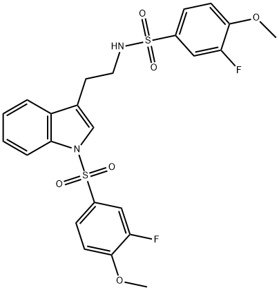 3-fluoro-N-[2-[1-(3-fluoro-4-methoxyphenyl)sulfonylindol-3-yl]ethyl]-4-methoxybenzenesulfonamide Struktur