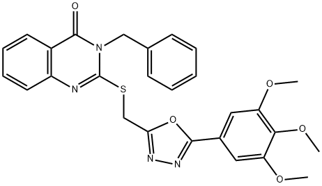 3-benzyl-2-[[5-(3,4,5-trimethoxyphenyl)-1,3,4-oxadiazol-2-yl]methylsulfanyl]quinazolin-4-one Struktur