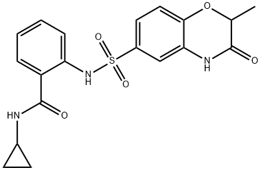 N-cyclopropyl-2-[(2-methyl-3-oxo-4H-1,4-benzoxazin-6-yl)sulfonylamino]benzamide Struktur