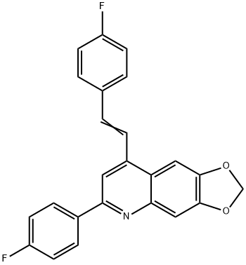 6-(4-fluorophenyl)-8-[(E)-2-(4-fluorophenyl)ethenyl]-[1,3]dioxolo[4,5-g]quinoline Struktur