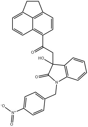 3-[2-(1,2-dihydroacenaphthylen-5-yl)-2-oxoethyl]-3-hydroxy-1-[(4-nitrophenyl)methyl]indol-2-one Struktur