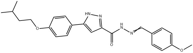 N-[(E)-(4-methoxyphenyl)methylideneamino]-3-[4-(3-methylbutoxy)phenyl]-1H-pyrazole-5-carboxamide Struktur