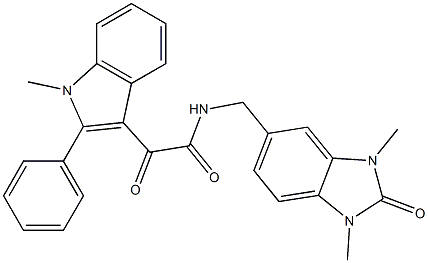 N-[(1,3-dimethyl-2-oxobenzimidazol-5-yl)methyl]-2-(1-methyl-2-phenylindol-3-yl)-2-oxoacetamide Struktur