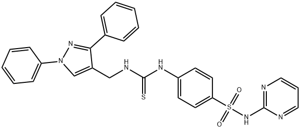 1-[(1,3-diphenylpyrazol-4-yl)methyl]-3-[4-(pyrimidin-2-ylsulfamoyl)phenyl]thiourea Struktur