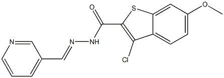 3-chloro-6-methoxy-N-[(E)-pyridin-3-ylmethylideneamino]-1-benzothiophene-2-carboxamide Struktur