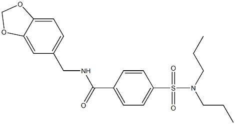 N-(1,3-benzodioxol-5-ylmethyl)-4-(dipropylsulfamoyl)benzamide Struktur