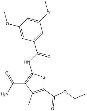 ethyl 4-carbamoyl-5-[(3,5-dimethoxybenzoyl)amino]-3-methylthiophene-2-carboxylate Struktur