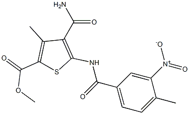 methyl 4-carbamoyl-3-methyl-5-[(4-methyl-3-nitrobenzoyl)amino]thiophene-2-carboxylate Struktur