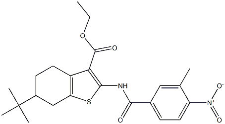 ethyl 6-tert-butyl-2-[(3-methyl-4-nitrobenzoyl)amino]-4,5,6,7-tetrahydro-1-benzothiophene-3-carboxylate Struktur