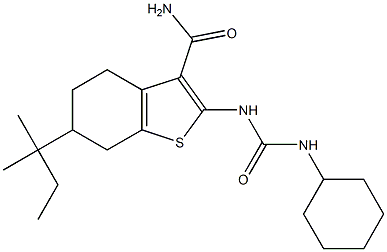 2-(cyclohexylcarbamoylamino)-6-(2-methylbutan-2-yl)-4,5,6,7-tetrahydro-1-benzothiophene-3-carboxamide Struktur