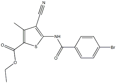 ethyl 5-[(4-bromobenzoyl)amino]-4-cyano-3-methylthiophene-2-carboxylate Struktur