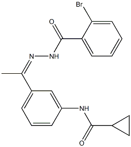 2-bromo-N-[(Z)-1-[3-(cyclopropanecarbonylamino)phenyl]ethylideneamino]benzamide Struktur