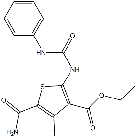 ethyl 5-carbamoyl-4-methyl-2-(phenylcarbamoylamino)thiophene-3-carboxylate Struktur