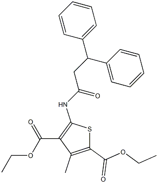 diethyl 5-(3,3-diphenylpropanoylamino)-3-methylthiophene-2,4-dicarboxylate Struktur