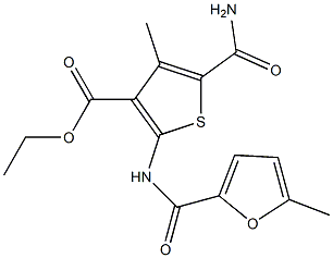 ethyl 5-carbamoyl-4-methyl-2-[(5-methylfuran-2-carbonyl)amino]thiophene-3-carboxylate Struktur