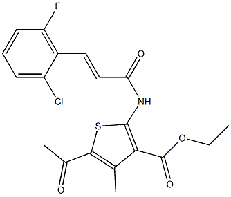 ethyl 5-acetyl-2-[[(E)-3-(2-chloro-6-fluorophenyl)prop-2-enoyl]amino]-4-methylthiophene-3-carboxylate Struktur