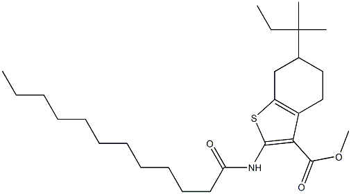 methyl 2-(dodecanoylamino)-6-(2-methylbutan-2-yl)-4,5,6,7-tetrahydro-1-benzothiophene-3-carboxylate Struktur