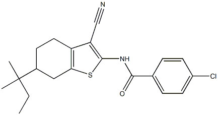 4-chloro-N-[3-cyano-6-(2-methylbutan-2-yl)-4,5,6,7-tetrahydro-1-benzothiophen-2-yl]benzamide Struktur