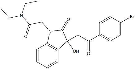 2-[3-[2-(4-bromophenyl)-2-oxoethyl]-3-hydroxy-2-oxoindol-1-yl]-N,N-diethylacetamide Struktur