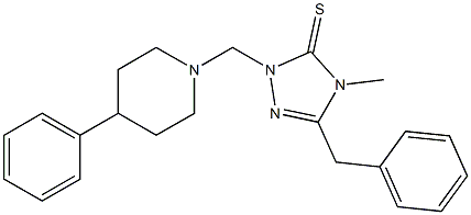 5-benzyl-4-methyl-2-[(4-phenylpiperidin-1-yl)methyl]-1,2,4-triazole-3-thione Struktur