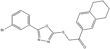 2-[[5-(3-bromophenyl)-1,3,4-oxadiazol-2-yl]sulfanyl]-1-(5,6,7,8-tetrahydronaphthalen-2-yl)ethanone Struktur