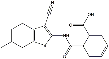 6-[(3-cyano-6-methyl-4,5,6,7-tetrahydro-1-benzothiophen-2-yl)carbamoyl]cyclohex-3-ene-1-carboxylic acid Struktur