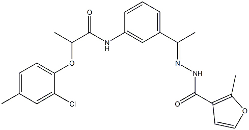 N-[(E)-1-[3-[2-(2-chloro-4-methylphenoxy)propanoylamino]phenyl]ethylideneamino]-2-methylfuran-3-carboxamide Struktur