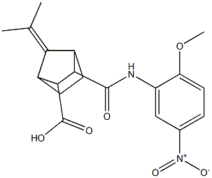 2-[(2-methoxy-5-nitrophenyl)carbamoyl]-7-propan-2-ylidenebicyclo[2.2.1]heptane-3-carboxylic acid Struktur