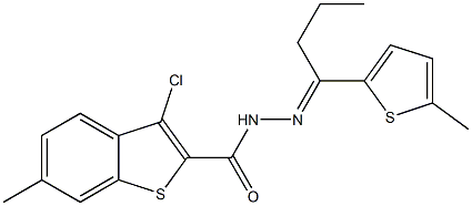 3-chloro-6-methyl-N-[(E)-1-(5-methylthiophen-2-yl)butylideneamino]-1-benzothiophene-2-carboxamide Struktur