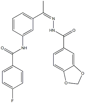 N-[(Z)-1-[3-[(4-fluorobenzoyl)amino]phenyl]ethylideneamino]-1,3-benzodioxole-5-carboxamide Struktur