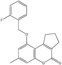 9-[(2-fluorophenyl)methoxy]-7-methyl-2,3-dihydro-1H-cyclopenta[c]chromen-4-one Struktur