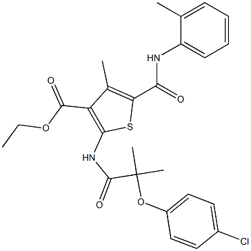 ethyl 2-[[2-(4-chlorophenoxy)-2-methylpropanoyl]amino]-4-methyl-5-[(2-methylphenyl)carbamoyl]thiophene-3-carboxylate Struktur