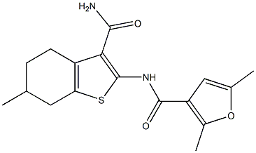 N-(3-carbamoyl-6-methyl-4,5,6,7-tetrahydro-1-benzothiophen-2-yl)-2,5-dimethylfuran-3-carboxamide Struktur