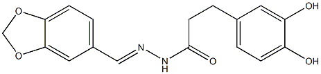 N-[(E)-1,3-benzodioxol-5-ylmethylideneamino]-3-(3,4-dihydroxyphenyl)propanamide Struktur