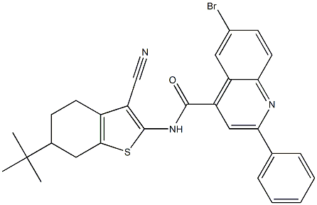 6-bromo-N-(6-tert-butyl-3-cyano-4,5,6,7-tetrahydro-1-benzothiophen-2-yl)-2-phenylquinoline-4-carboxamide Struktur