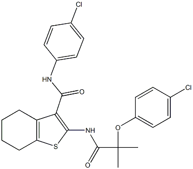 2-[[2-(4-chlorophenoxy)-2-methylpropanoyl]amino]-N-(4-chlorophenyl)-4,5,6,7-tetrahydro-1-benzothiophene-3-carboxamide Struktur