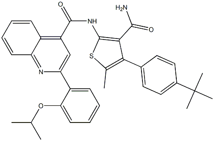 N-[4-(4-tert-butylphenyl)-3-carbamoyl-5-methylthiophen-2-yl]-2-(2-propan-2-yloxyphenyl)quinoline-4-carboxamide Struktur